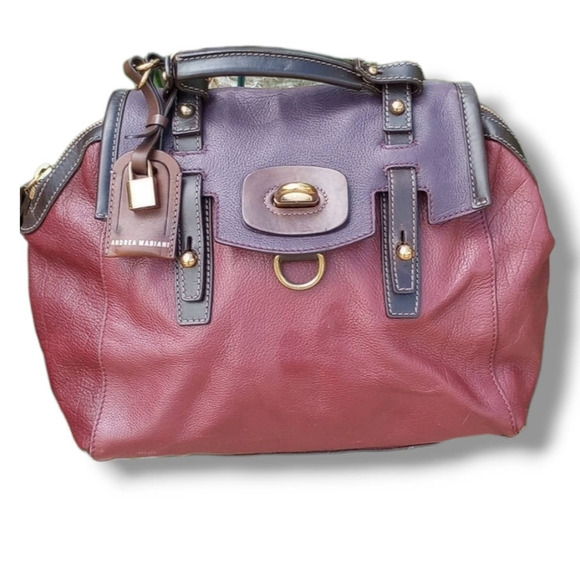 Andrea Mabinai Shoulder Bag Two tone Brown n Burgundy Deep Red Pristine EUC - Picture 2 of 12
